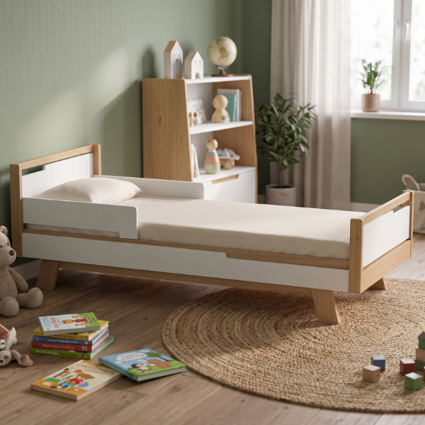 Jednolůžková postel Lussi Gekko 190x80. Bílá / Přírodní buk